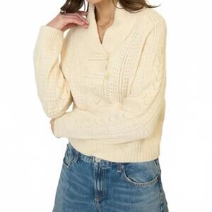 NEW CITIZENS OF HUMANITY rayna shawl collar pointelle cable pullover in beige